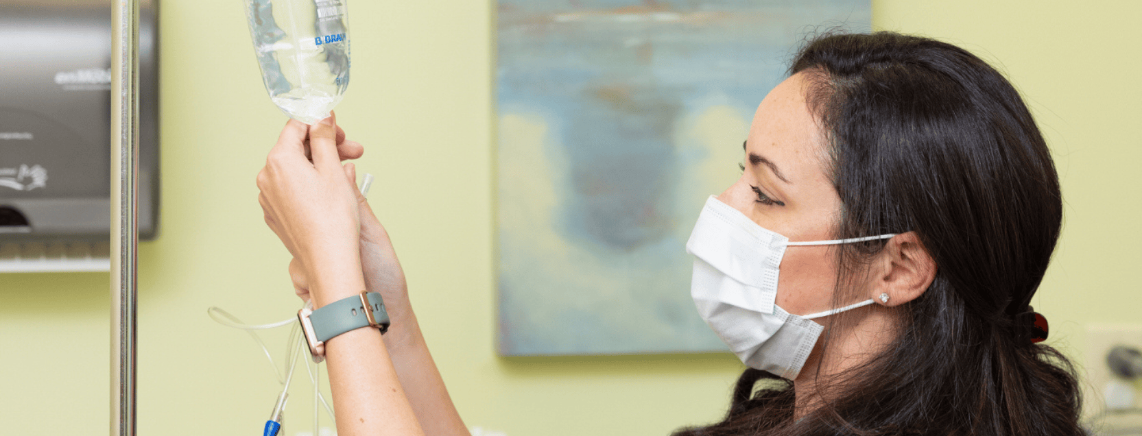 Dental care team checking IV